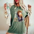 アニメとハンバーガーが大好きな女の子 レディースオーバーサイズコンフォートTシャツ Moss