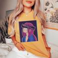 Hailatanad Anime Girl Japaneseaporwave Aesthetic レディースオーバーサイズコンフォートTシャツ Mustard