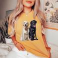 Happy Two Labradors ゴールデンブラック ラボレトリバー Mom Dad レディースオーバーサイズコンフォートTシャツ Mustard