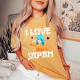 I Love Japan Kawaii Anime Girl Neko Cat Girl Otaku Weeb レディースオーバーサイズコンフォートTシャツ Mustard