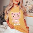 Nina かわいい猫 子猫デザイン 女の子 名前 ニーナ レディースオーバーサイズコンフォートTシャツ Mustard