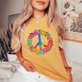 Peace Love Flower Power レトロ ヒッピー コスチューム タイダイ 60年代 70年代 レディースオーバーサイズコンフォートTシャツ Mustard