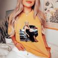 Pinup Girl ビンテージクラシックカー ホットロッド ロカビリー レディースオーバーサイズコンフォートTシャツ Mustard