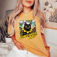 Sunflower Cat 黒猫 ひまわり 向日葵 アメコミ ネタアイテム レディースオーバーサイズコンフォートTシャツ Mustard