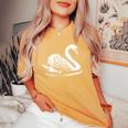 Swan Dad Mom Lover モノクロ 白鳥 レディースオーバーサイズコンフォートTシャツ Mustard