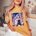 アニメの女の子、漫画、美学、かわいい、日本語、Waifu プリント レディースオーバーサイズコンフォートTシャツ Mustard