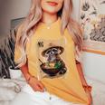 アライグマ 男性 女性 かわいい 食べる ラーメン 和 タヌキ レディースオーバーサイズコンフォートTシャツ Mustard