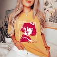 アンチソーシャル アニメ 女の子 マスク付き 漢字テキストaporwave レディースオーバーサイズコンフォートTシャツ Mustard