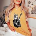 エレキギターを弾くロックキャット デザイン 男性 女性 レディースオーバーサイズコンフォートTシャツ Mustard