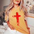 タトゥーレッドクロスオーダー I Christian I Brushtroke I Cross レディースオーバーサイズコンフォートTシャツ Mustard
