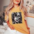 ホラー アニメ 漫画 日本 日本人 不気味 アニメ 女の子 レディースオーバーサイズコンフォートTシャツ Mustard