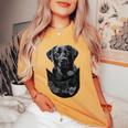 ラブラドール ポケット入り ブラックレトリバー おもしろ ブラック ラボ お母さん お父さん レディースオーバーサイズコンフォートTシャツ Mustard