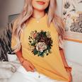 ヴィンテージ 薔薇 花 花 イラスト 花 レディースオーバーサイズコンフォートTシャツ Mustard