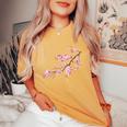 ヴィンテージ桜 日本の桜の花グラフィカルアート レディースオーバーサイズコンフォートTシャツ Mustard