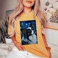 星月夜のパピヨン 絵画 犬 お母さん お父さん レディースオーバーサイズコンフォートTシャツ Mustard