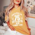男性、女性、75歳の誕生日への75歳の誕生日プレゼント レディースオーバーサイズコンフォートTシャツ Mustard