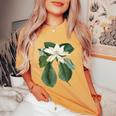 白モクレン花 ボタニカルアート レディースオーバーサイズコンフォートTシャツ Mustard