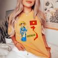 美しい笑顔のベトナムの女の子、旗とベトナムの地図 レディースオーバーサイズコンフォートTシャツ Mustard