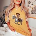 馬 女の子 西洋 乗馬 ポニー 水彩 馬 レディースオーバーサイズコンフォートTシャツ Mustard