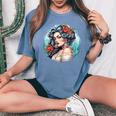 Chicano Girl メキシコ系アメリカ人 シカーノ ヒスパニック ラティーナ レディースオーバーサイズコンフォートTシャツ Blue Jean