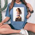 Hot Girl On 男性用 紫のセクシーなモデル レディースオーバーサイズコンフォートTシャツ Blue Jean