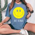 Be Kind かわいい イエロー スマイル フェイス シャツ スマイル フェイス ハピネス レディースオーバーサイズコンフォートTシャツ Blue Jean