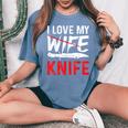 メンズ Knife Collector I Love My Wife ナイフ レディースオーバーサイズコンフォートTシャツ Blue Jean