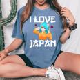 I Love Japan Kawaii Anime Girl Neko Cat Girl Otaku Weeb レディースオーバーサイズコンフォートTシャツ Blue Jean