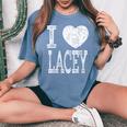 I Love Lacey バレンタイン ガールフレンド 女の子 娘 ハート 妻 レディースオーバーサイズコンフォートTシャツ Blue Jean