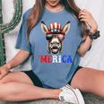 Merica Mule Donkey Patriotic 4Th Of July 面白い キッズ メンズ レディース レディースオーバーサイズコンフォートTシャツ Blue Jean