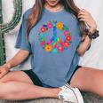 Peace Love Flower Power レトロ ヒッピー コスチューム タイダイ 60年代 70年代 レディースオーバーサイズコンフォートTシャツ Blue Jean