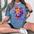 Rainbow Lion レインボー ライオン かっこいい おしゃれ レディースオーバーサイズコンフォートTシャツ Blue Jean