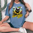 Sunflower Cat 黒猫 ひまわり 向日葵 アメコミ ネタアイテム レディースオーバーサイズコンフォートTシャツ Blue Jean