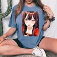 かわいい 可愛い 女の子 若い 美人 イラスト 日本 きれい 赤い服 レディースオーバーサイズコンフォートTシャツ Blue Jean