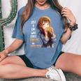 アニメとハンバーガーが大好きな女の子 レディースオーバーサイズコンフォートTシャツ Blue Jean