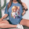 アニメ風イラスト ギャル 最強 可愛い女の子 レディースオーバーサイズコンフォートTシャツ Blue Jean