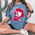 アンチソーシャル アニメ 女の子 マスク付き 漢字テキストaporwave レディースオーバーサイズコンフォートTシャツ Blue Jean