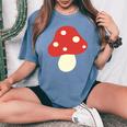 シンプルでキュートなキノコのグラフィック Cute Mushroom レディースオーバーサイズコンフォートTシャツ Blue Jean