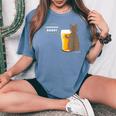 ビールをすすめるねこ2 猫 ビール Cat Beer レディースオーバーサイズコンフォートTシャツ Blue Jean