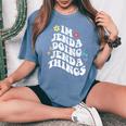 レトロ Groovy Im Jenda Doing Jenda Things おもしろ 母の日 レディースオーバーサイズコンフォートTシャツ Blue Jean