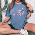 ヴィンテージ桜 日本の桜の花グラフィカルアート レディースオーバーサイズコンフォートTシャツ Blue Jean