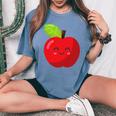 子供、女性、男性向けのミニマルな甘いリンゴ レディースオーバーサイズコンフォートTシャツ Blue Jean