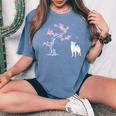 柴犬の桜hiba Inu Japanese Cherry Blossomakura レディースオーバーサイズコンフォートTシャツ Blue Jean