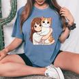 猫と少女 Cat And Girl レディースオーバーサイズコンフォートTシャツ Blue Jean