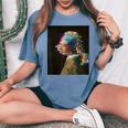 真珠の耳飾りの少女ヨハネスフェルメールグリッチ絵画 Girl With A Pearl Earringermeer レディースオーバーサイズコンフォートTシャツ Blue Jean