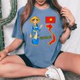 美しい笑顔のベトナムの女の子、旗とベトナムの地図 レディースオーバーサイズコンフォートTシャツ Blue Jean
