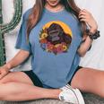 花のイラストとゴリラ レディースオーバーサイズコンフォートTシャツ Blue Jean