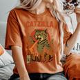 Catzilla Japanese Cat Cat Graphic Women's Oversized Comfort T-Shirt Crimson