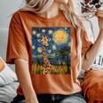 Cute Giraffe Africa Van Gogh Style Starry Night Women's Oversized Comfort T-Shirt Crimson Cute Giraffe Africa Van Gogh Style Starry Night Women's Oversized Comfort T-Shirt Crimson