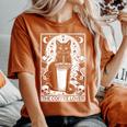 The Coffee Lover Cat ビンテージ ゴシック タロットカード レディースオーバーサイズコンフォートTシャツ Yam